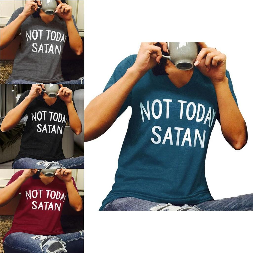 Stylish Women Not Today Satan Tee Comfortable Casual Short Sleeve V-neck Top