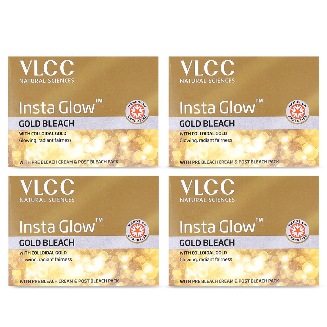 

VLCC Insta Glow Gold Bleach 30g X 4 Pack For Brightening, Radiant, Even Skin Tone And Facial Hair Reduction