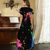 Women Plus Size V Neck Short Sleeve Abstract Printed Straight Maxi Dress