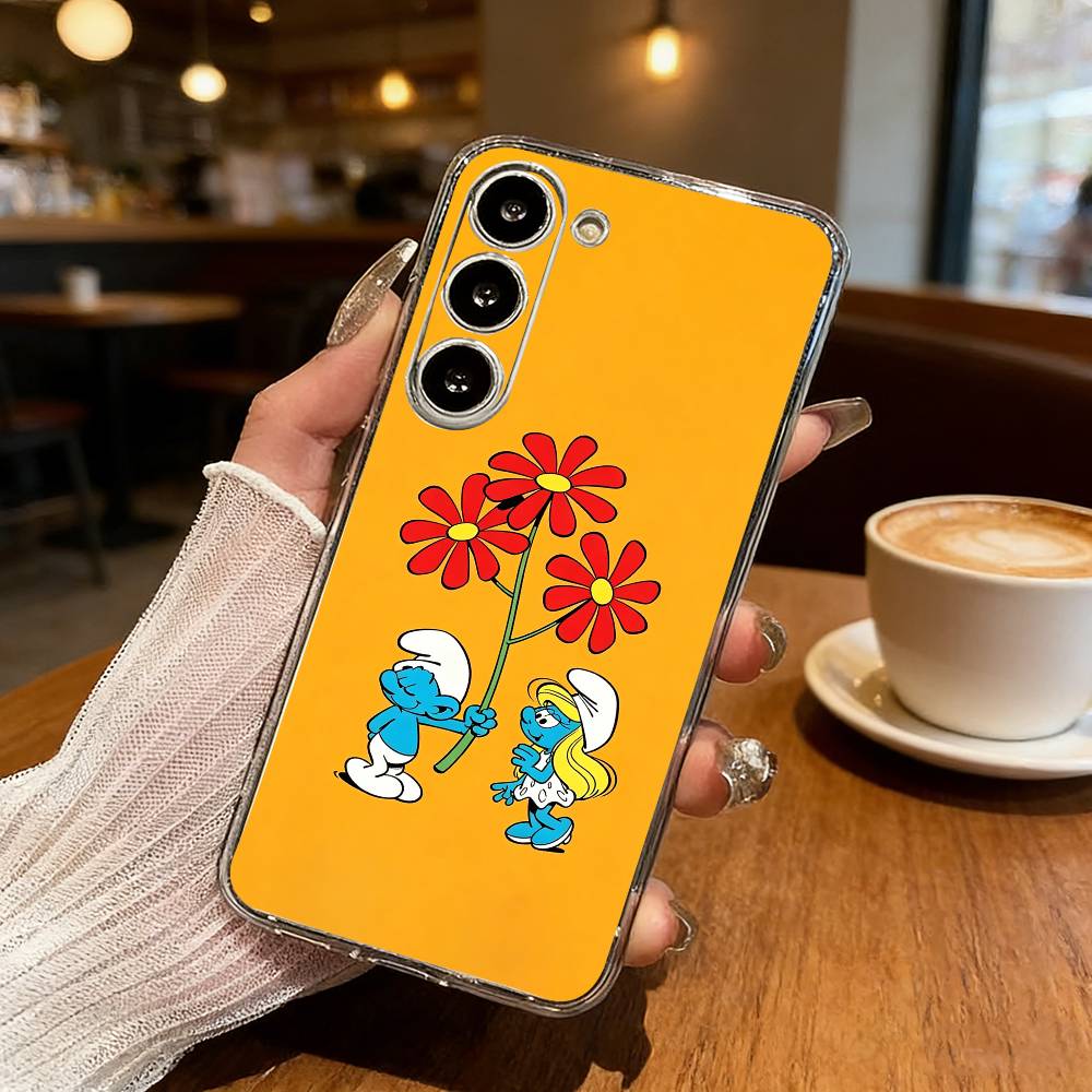C-Cute and fun S-Smurfs Phone Case For Samsung Galaxy S24 S25 S23 S22 S21 Plus S24 S25 Transparent Cover Case