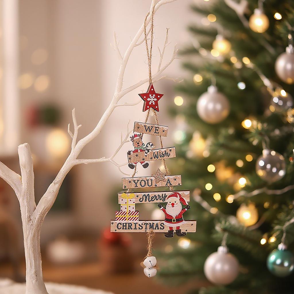 Wooden Christmas Tree Pendant Ornaments Santa Claus Label Xmas Tree Hanging Christmas Decor for Home Party Navidad Gift New Year
