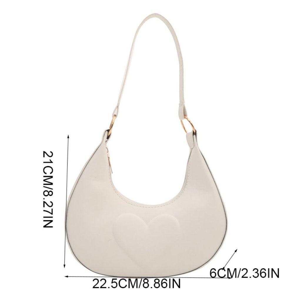 Solid Color PU Leather Shoulder Bag Love Heart Hobo Bag Portable Crescent Moon Underarm Bag  Girls