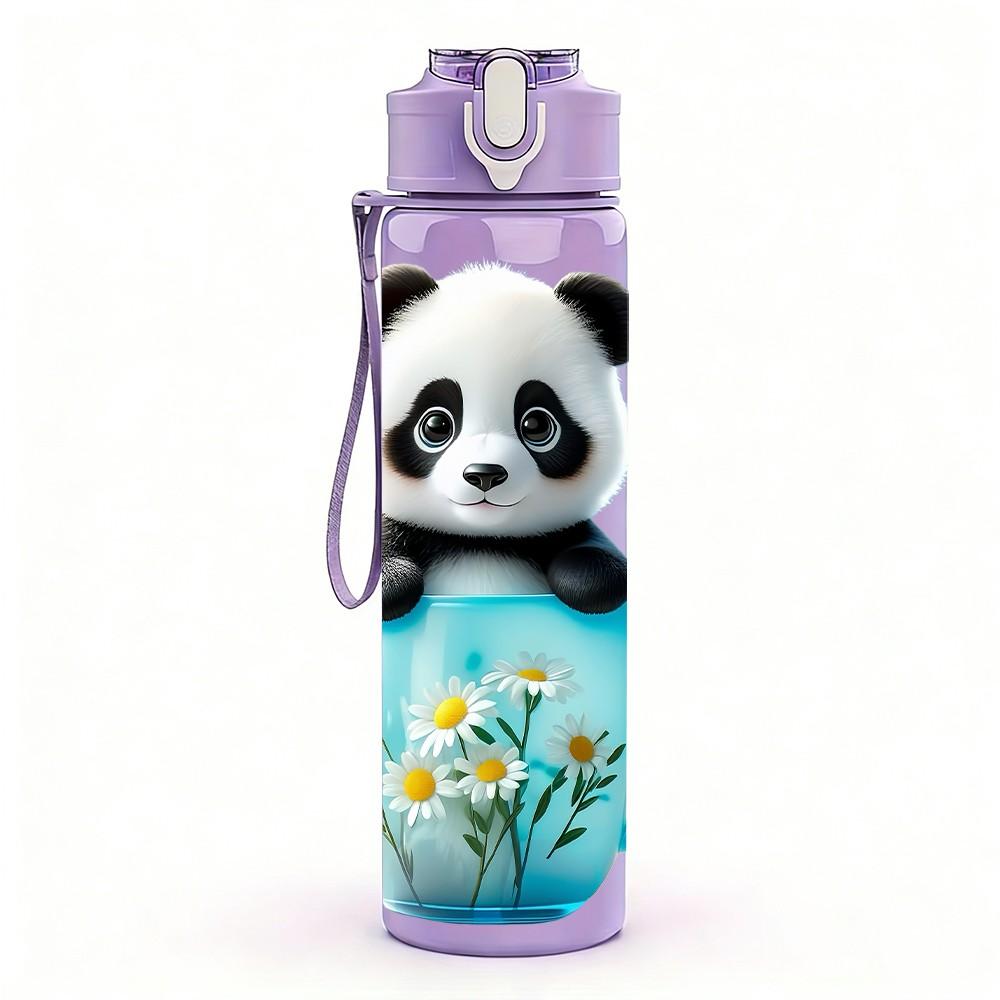 1PC Panda Inside Blue Tea Cup Print 750ml Color Plastic Sports Water Bottle Leakproof Flip Straw Lid Suitable for Sports Office Home Use