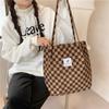 Vintage Fashion Corduroy Checkerboard Soft Shoulder Tote Bag Women Students Classroom Canvas Bag Simple Tote Cloth Shopping Bags