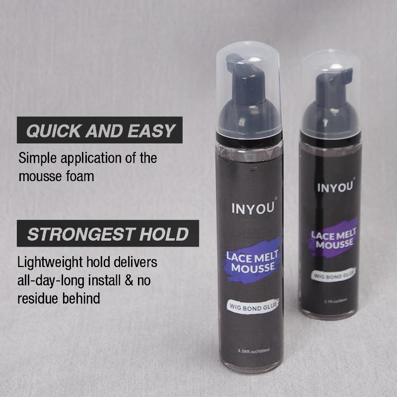 INYOU LACEMELT MOUSSE Wig Glue with Nozzle, Lace Front Styling Foam Adhesive for Secure Hold, Professional Hair System Bonding Mousse