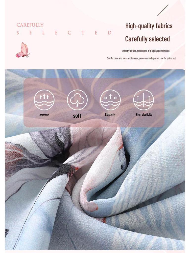 Elegant Ice Silk Summer Dress for Middle-Aged Women - Short Sleeve, Knee-Length, Chinese-Inspired Design