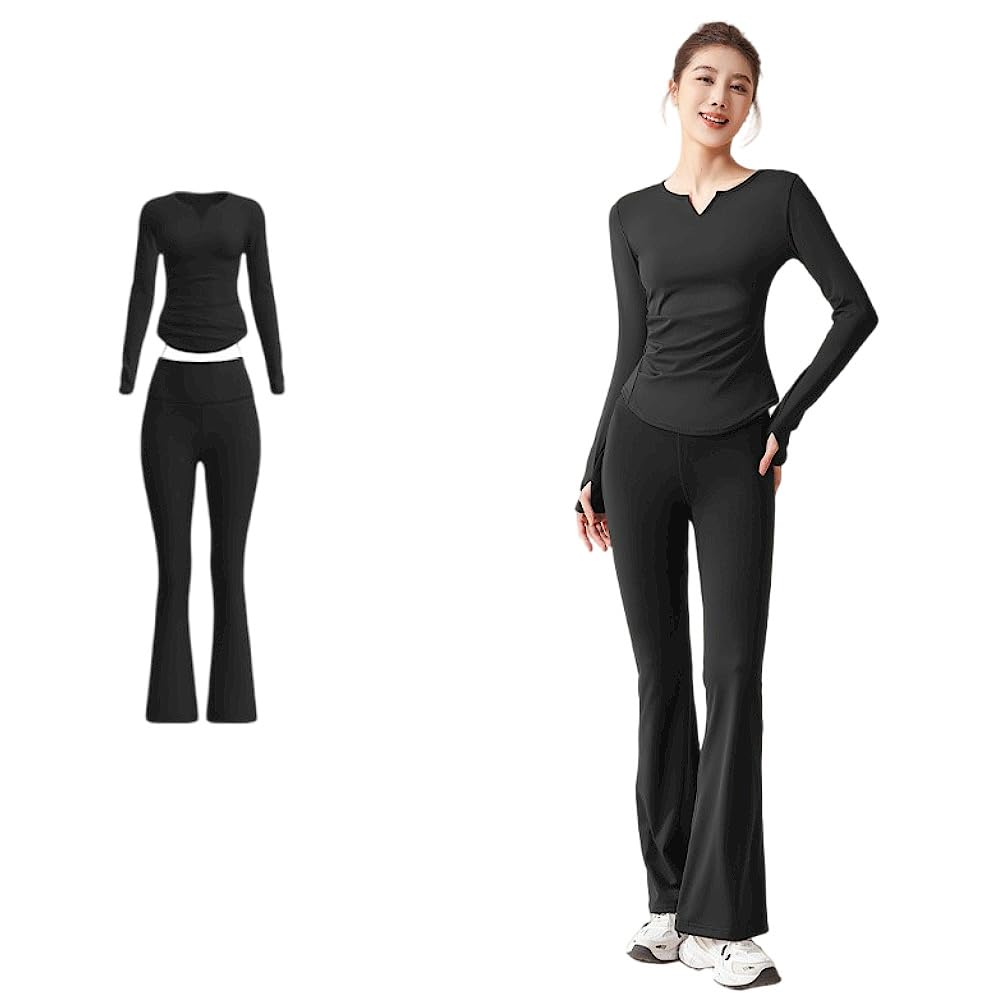 Karsaer Yoga and Pilates Long Sleeve Slim Fit Flared Yoga Tummy Gym Wear for All Seasons Women's Set, Pants, Tightening, Stylish, Breathable,