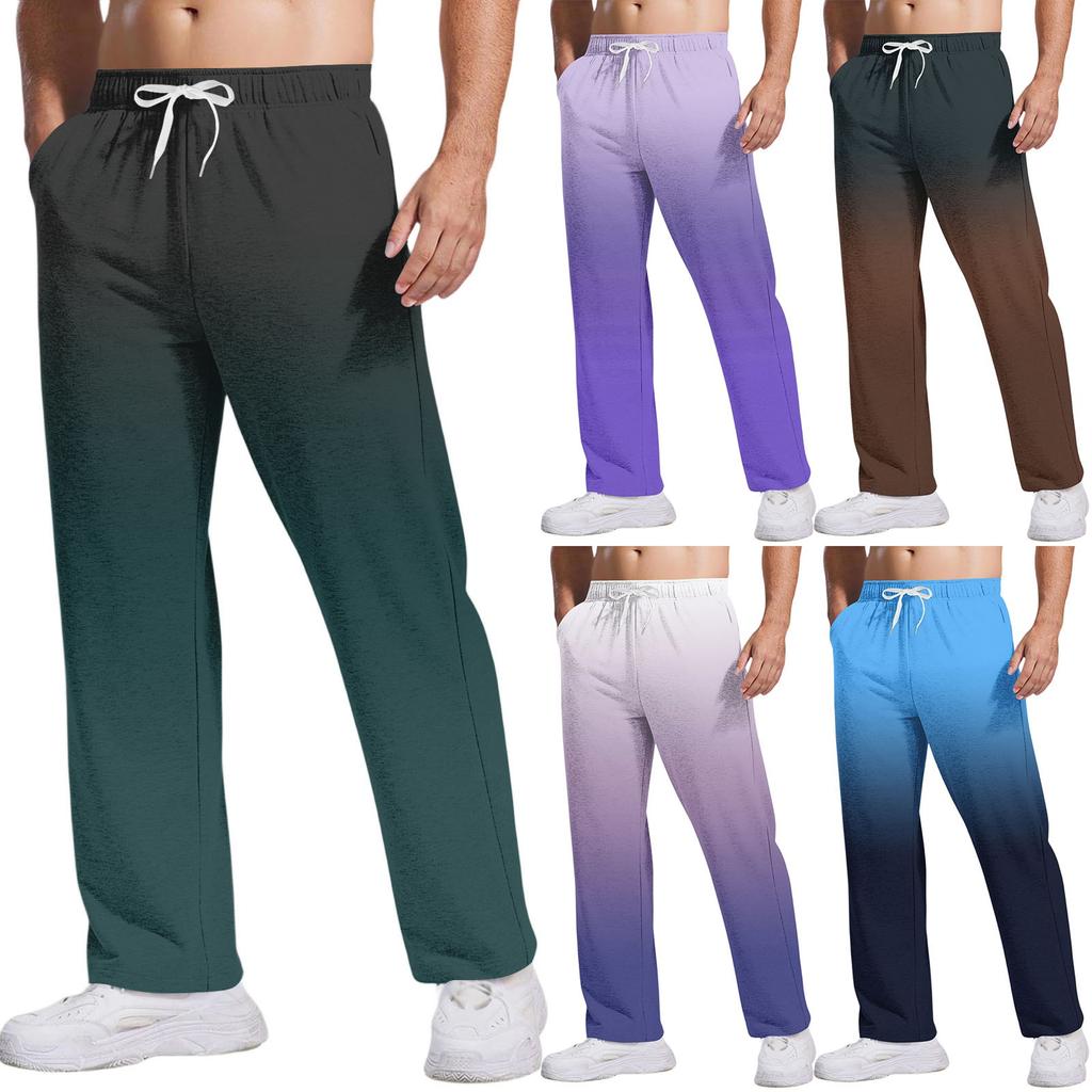 Herrbyxor med slips, gradientmönster och fickor | Lösa raka ben, resår i midjan med dragsko för vardags- och fritidskläder