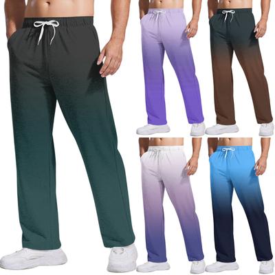 Men's Tie, Gradient Casual Pants With Pockets | Loose Straight Leg, Elastic Waist With Drawstring For Daily & Casual Wear