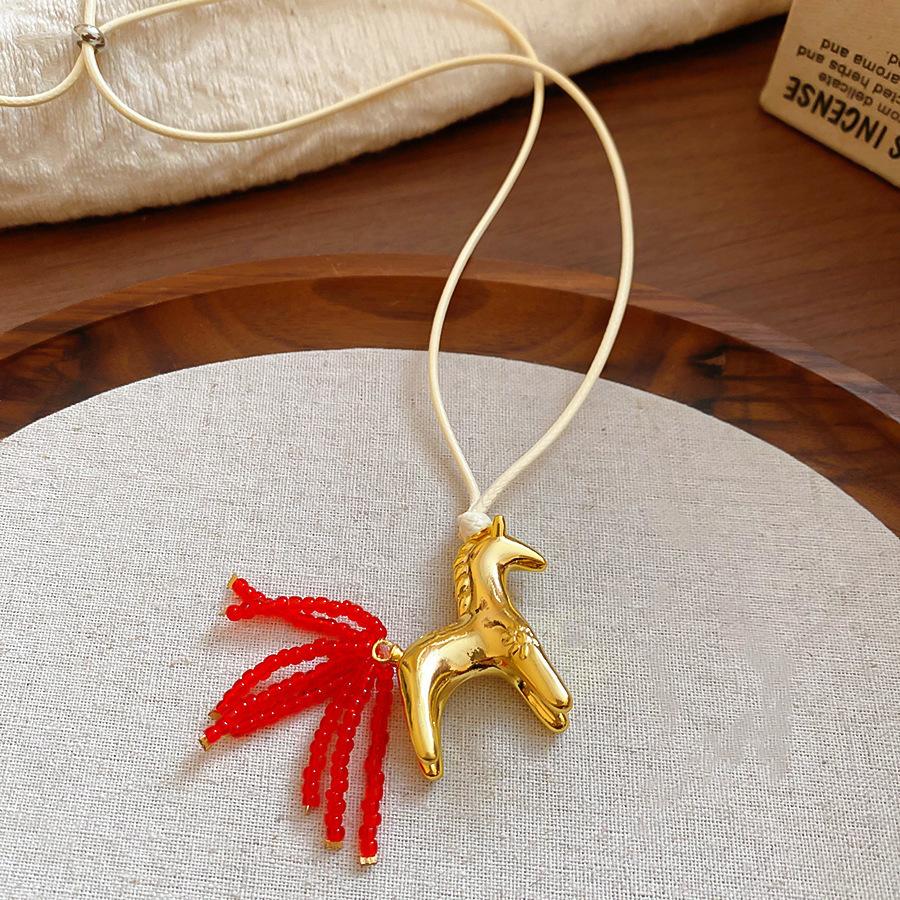 French simple zircon natal year pony pendant necklace accessories women's sweater chain necklace