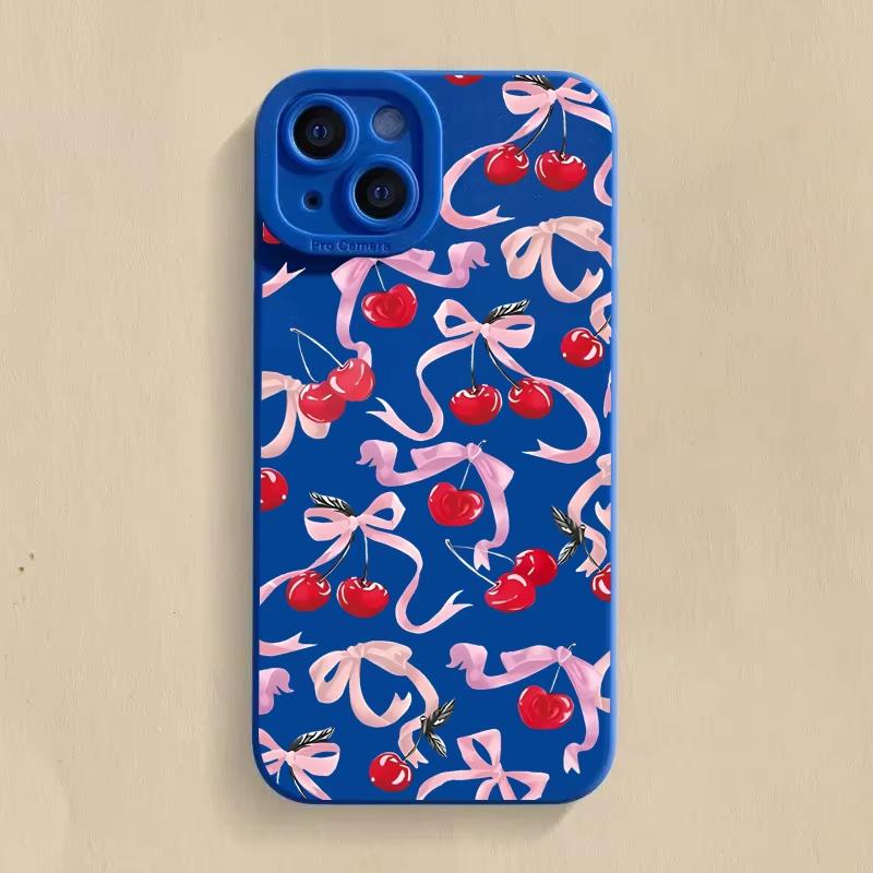 Cute Cherry Bow Silicone Phone Case For Samsung Galaxy S25 Ultra S24 S23 S21 S20 FE S21 Plus S24FE A55 A54 A35 A15 Soft Cover