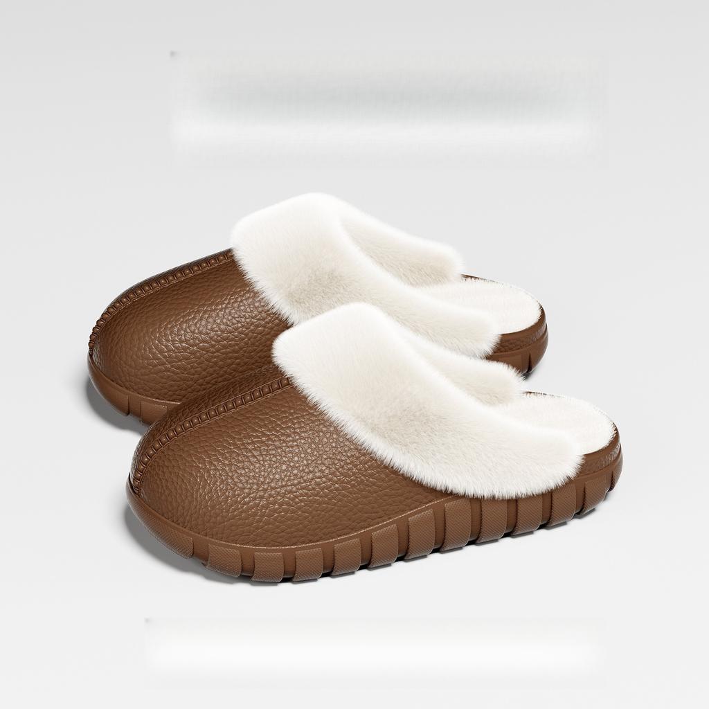 Waterproof Cotton Slippers for Women, Indoor and Outdoor Wear, Non-Slip, Fleece-Lined, Detachable Furry Slippers, Winter Warm Cotton Shoes for Men