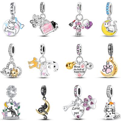 925 Silber Mond Schmetterling Pfotenabdruck Charms Niedliche Katze Hund Serie 3mm DIY Schmuckherstellung Geschenke