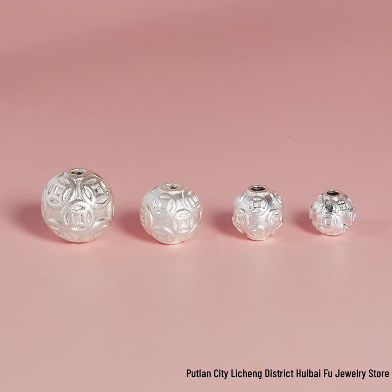 3D S990 Sterling Silver Money Beads Bracelet DIY Accessories 6mm diameter белый