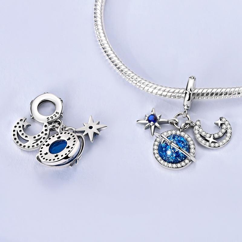 New Original Copper Charms Bead Luminous Rose Cat Planet Star Moon Pendant Fit Women Bracelet Necklace Jewelry Gift