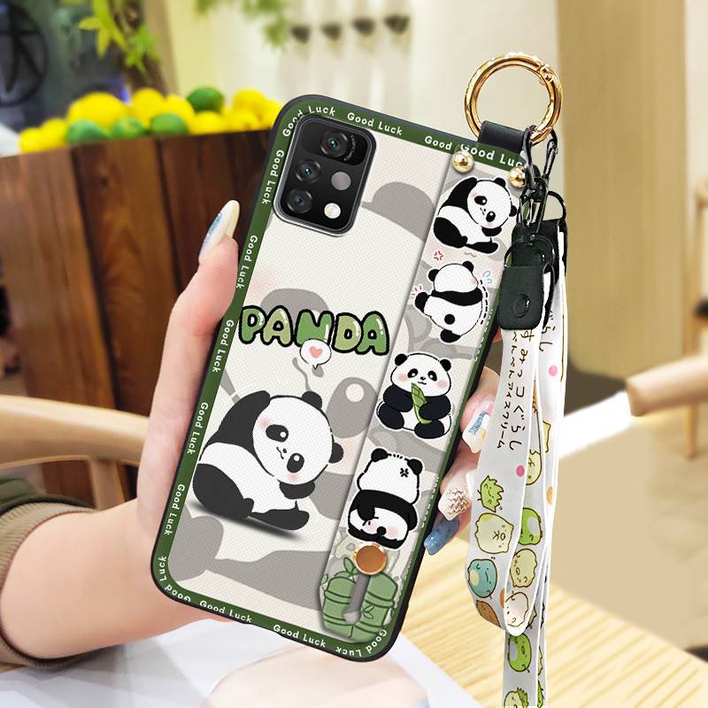 Panda Cartoon Phone Case For UMIDIGI A11 Pro Max Soft Case Wristband Ring Dirt-resistant Silicone Shockproof Wrist Strap