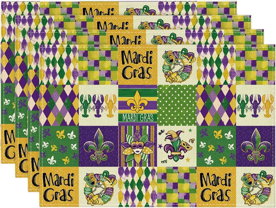 

Iris Mask Lobster Mardi Gras Placemats Set of 4, 12x18 Inch Seasonal Spring Holiday Table Mats for Party Kitchen Dining Decoration 4pcs-12x18