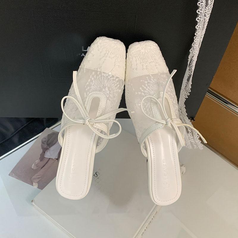 Fashion Luxury Fashion Mesh Ladies Flats Slippers Butterfly-Knot Women Flats Slippers Mules Shoes Female Slides Sandals