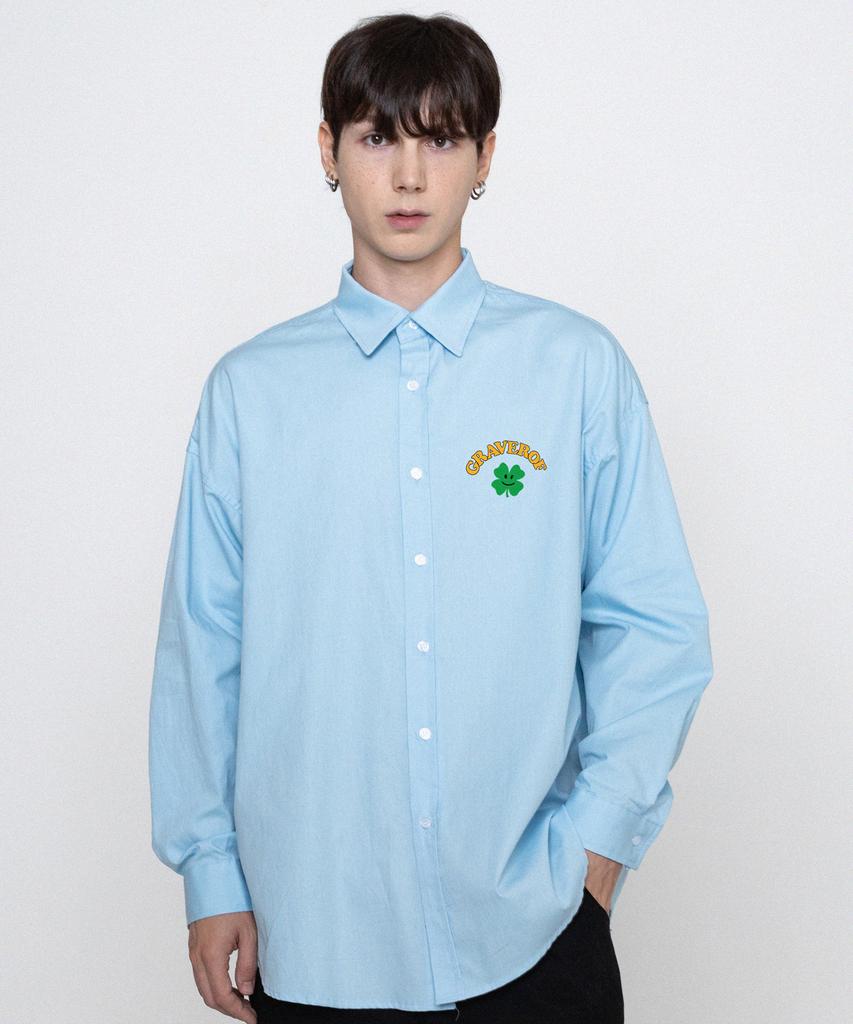 GRAVER [Unisex] Clover Graverof Arch Logo Basic Shirt_Sky Blue