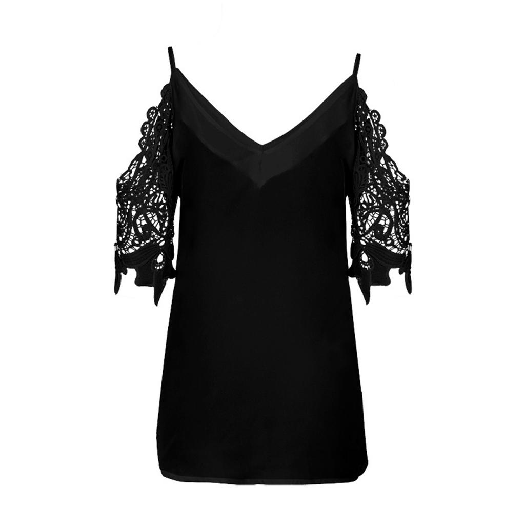 Women's Fashion Loose Lace Hollow Sleeve Sling T-shirt Top Blouse
