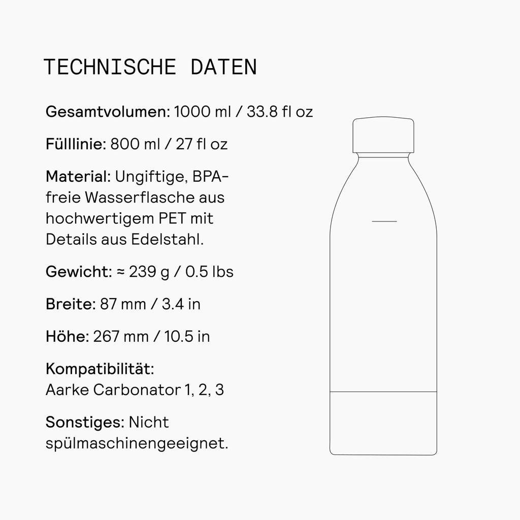 aarke Carbonator Replacement PET Bottles x PET Stainless Steel (800ml 2-pack) BPA-Free Bottles, Clear/Steel Silver,