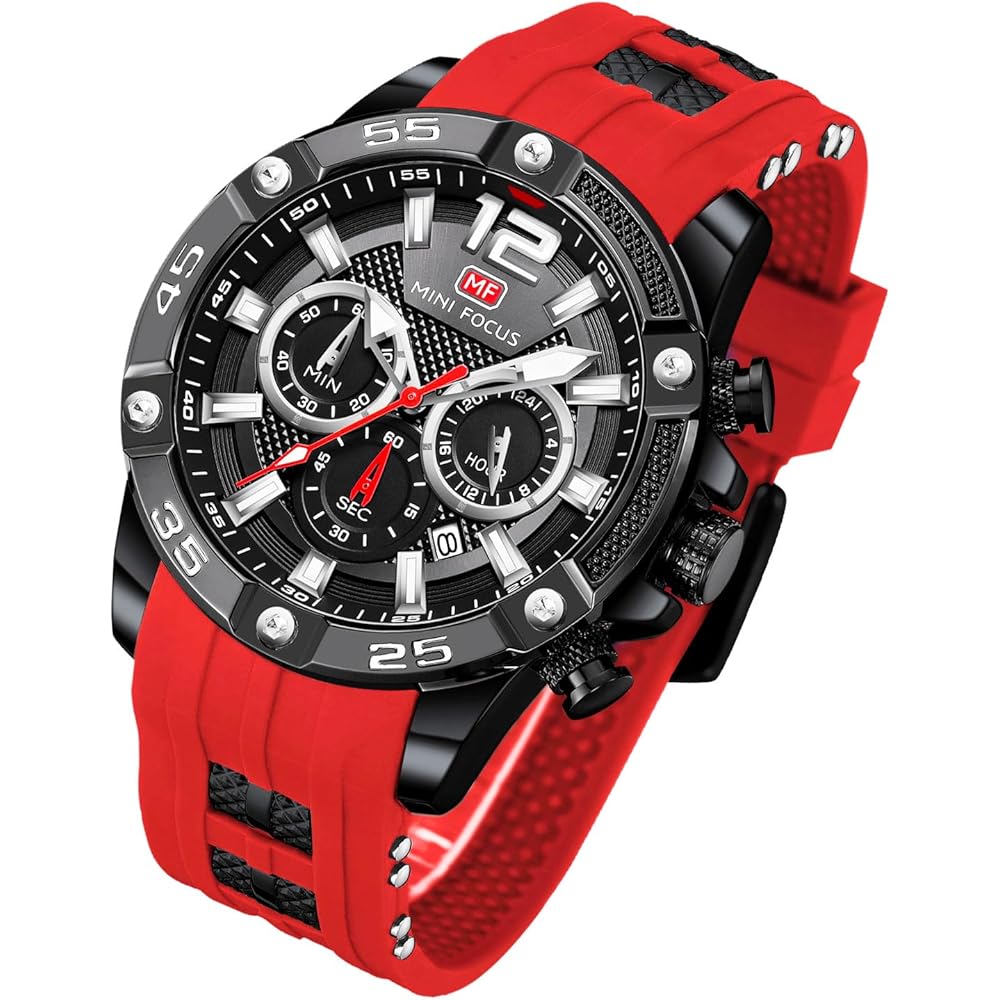 Men s Casual Quartz Watch with Stopwatch Function Date Waterproof Analog Silicone Band