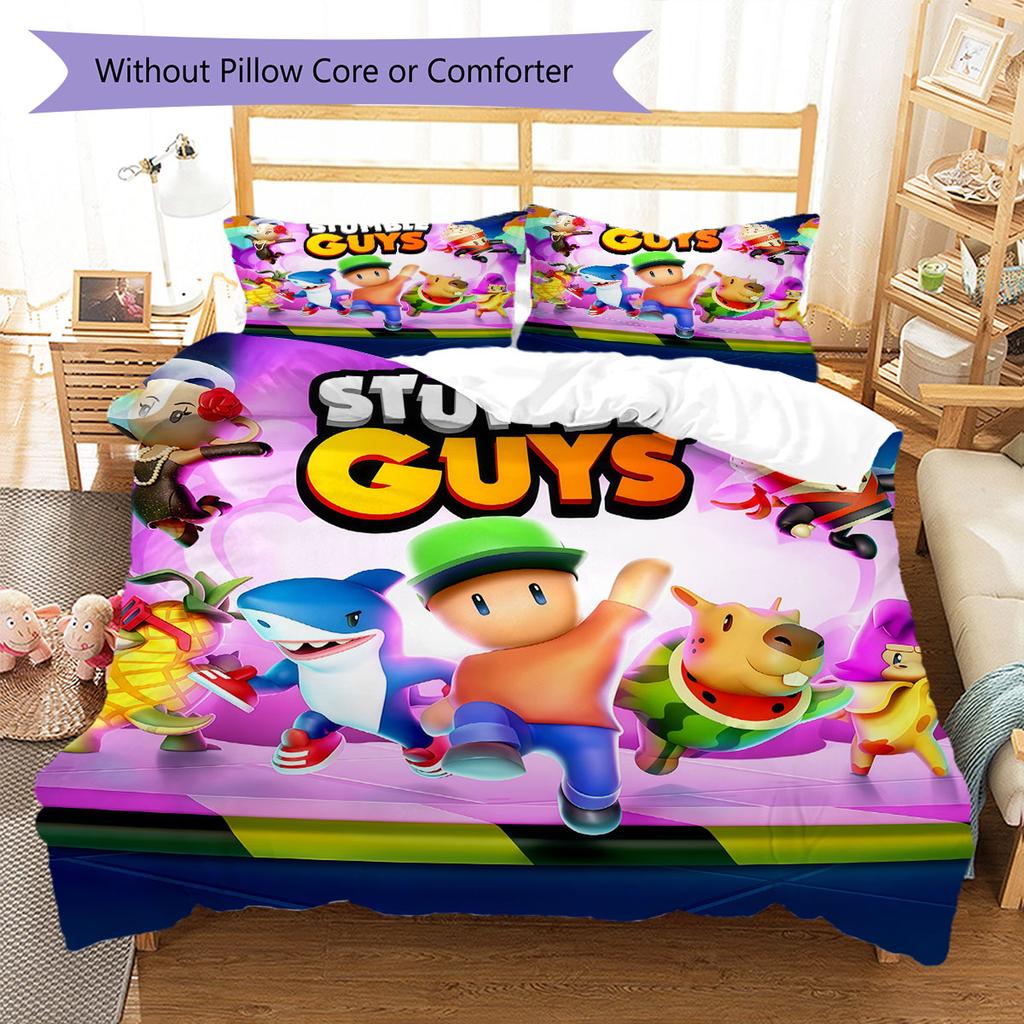 Stumble Guys Leap Bedding Quilt Set Quilt Cover Pillowcase Home Decoration Birthday Gift (1 * Duvet Cover + 2 * Pillowcase, Without Core)