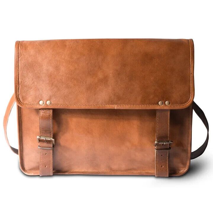 Genuine Vintage Brown Leather Messenger Bag Shoulder Laptop Bag Briefcase