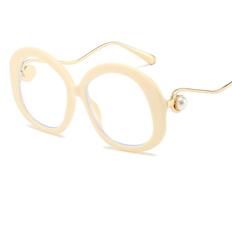 Anti Blue Light Reading Glasses Women Elegant Pearl Retro Big Frame Flower Round Transparent Eyewear