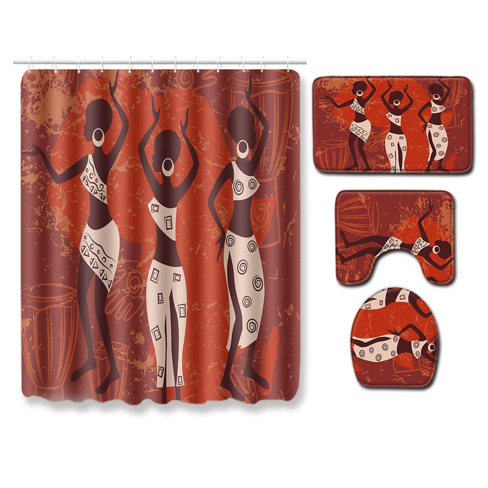 Exotic Bathroom Shower Curtain Floor Mat Toilet Cover Foot Mat Four-Piece Pattern