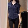 Sexy Hemd im koreanischen Stil mit Revers und langen Ärmeln - 2026 Frühling/Herbst Kurzarm-Top für Damen