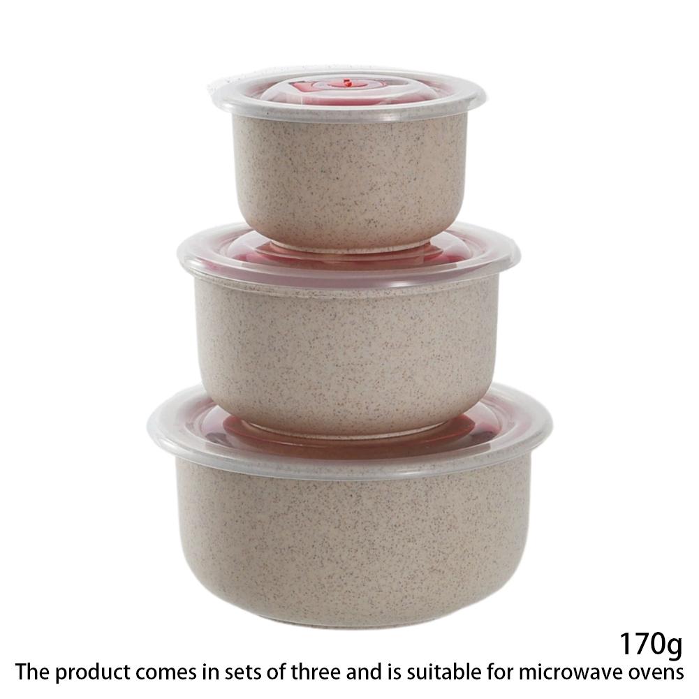 Wheat Straw Food Storage Bowl Set 3 Pieces With Lids Microwave Safe Plastic Bento Lunch Box Round Containers For Meal Prep Snack
