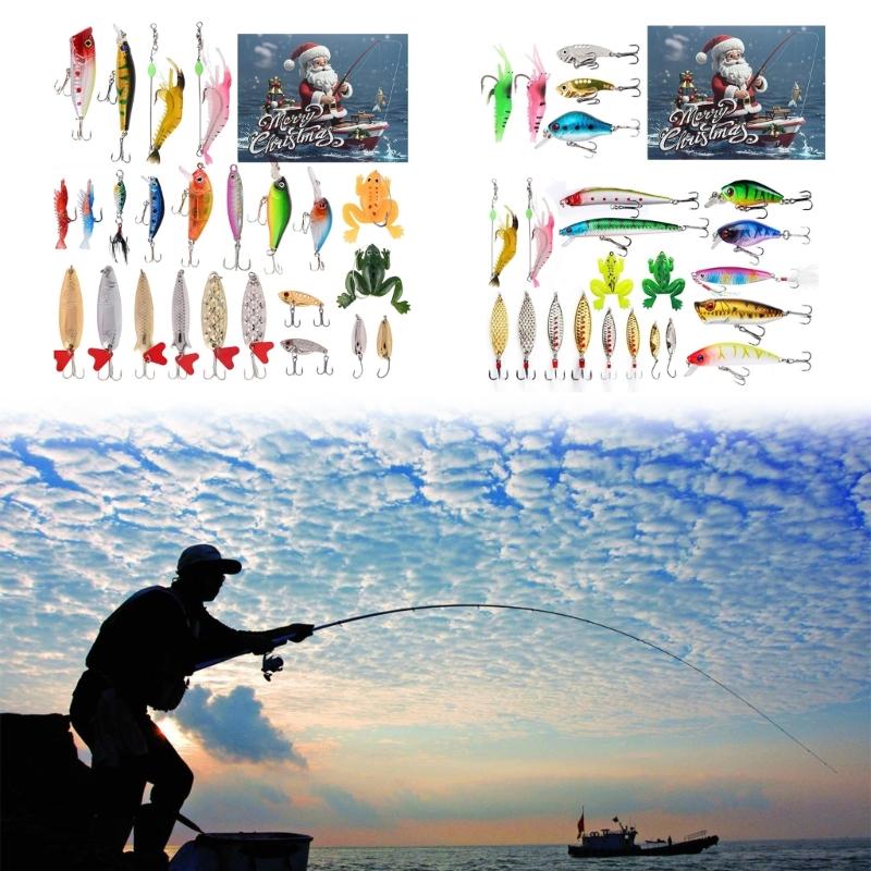 24Pcs Fishing Tackle Advent Calendar Fishing Lure Swimbaits Artificial Hard Baits Christmas Gift for Dad & Fishing Lover
