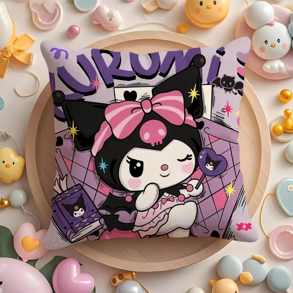 Sanrio Cartoon Purple Kuromis Pillow Covers Decorative Home Doublesided Print Square Pillow Living Room Decoration Pillowcase
