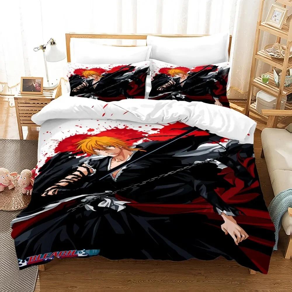 Anime Bleach Kurosaki Ichigo Bed Cover Pillowcase Bed Cover Package Double Size Single Size Full Queen Size King Size Adult Kids Bedclothes Quilt