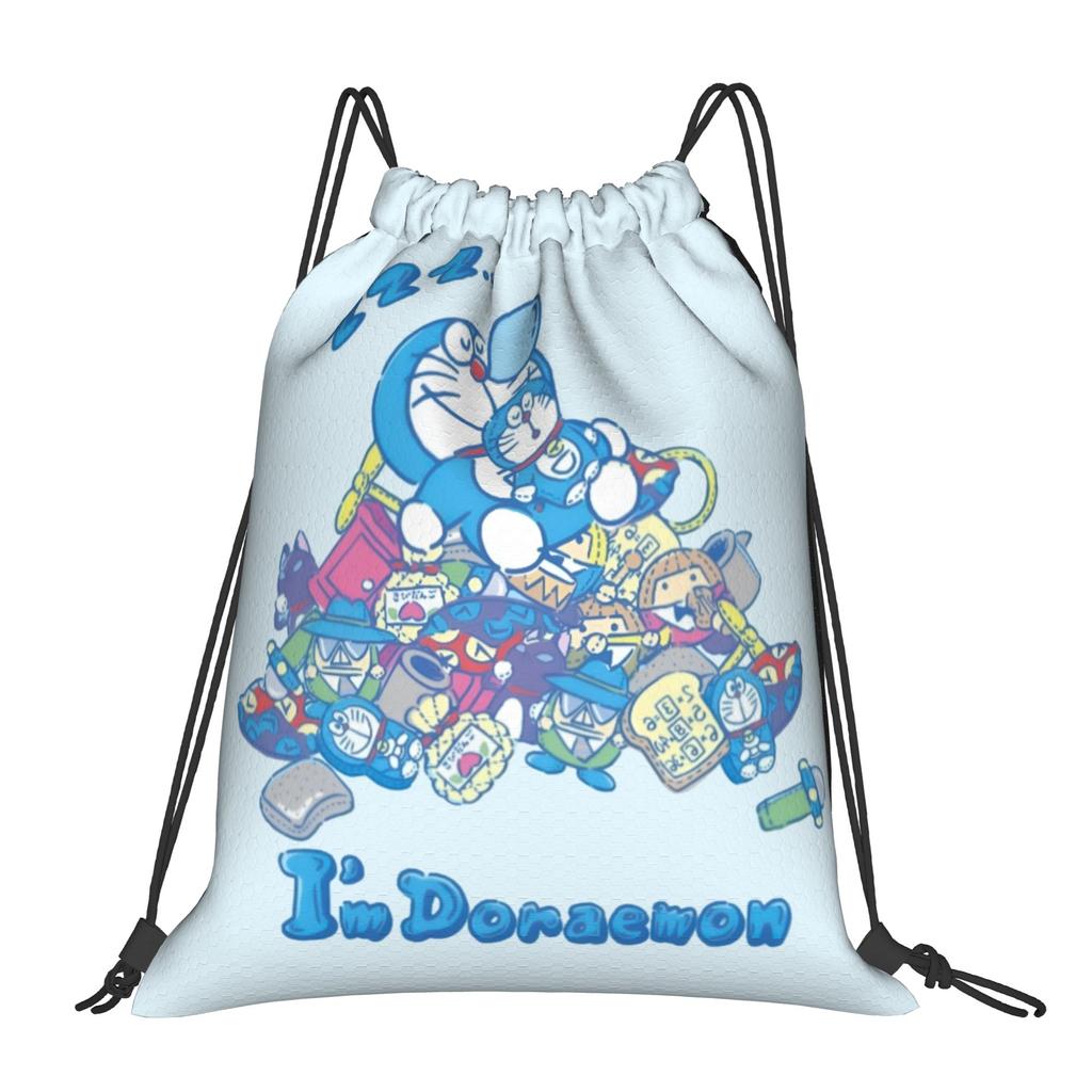 Custom D-Doraemones Drawstring Backpack Women Men Gym Sport Sackpack Foldable Cartoon Training Bag Sack