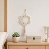 Hand Knitted Hanging Wall Mirror, Boho Fringe Round Mirror, Handmade Flower Shape Decorative Mirror for Farmhouse Apartment Living Room Bedroom Home