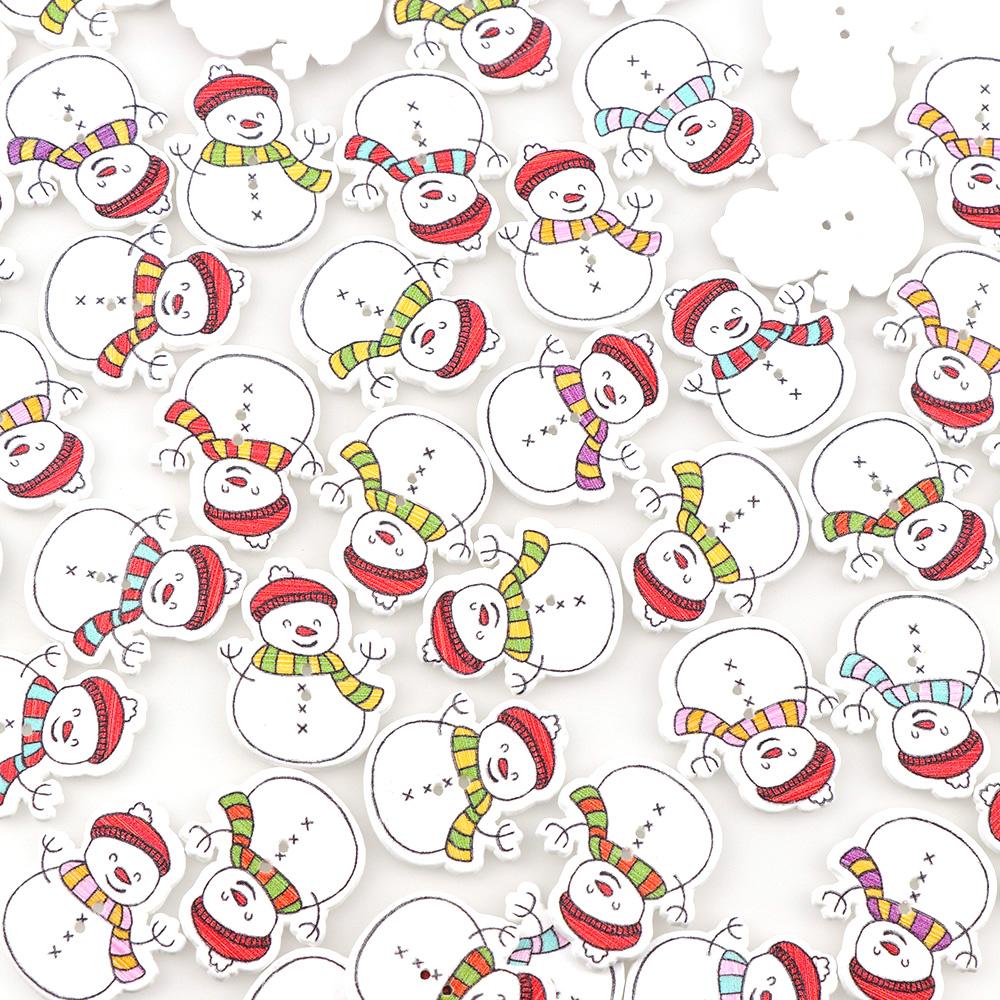 50/100Pcs Mixed Cartoon Snowman Buttons Christmas Wooden Snowman Buttons Flat Back Buttons Handmade Sewing Home Decoration DIY