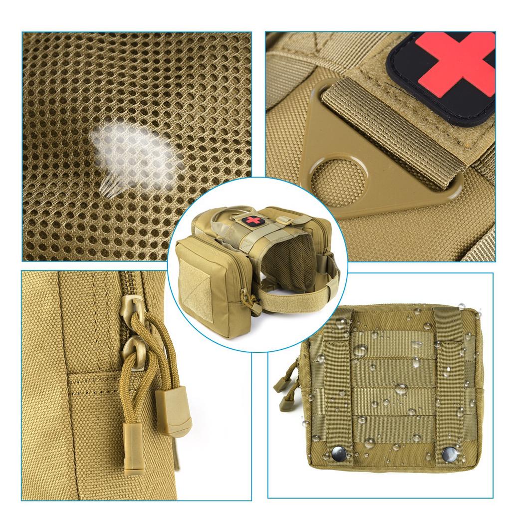 Waterproof Dual Side Dog Backpack Nylon Harness Vest Military Tactical Molle Traning Food Tools 