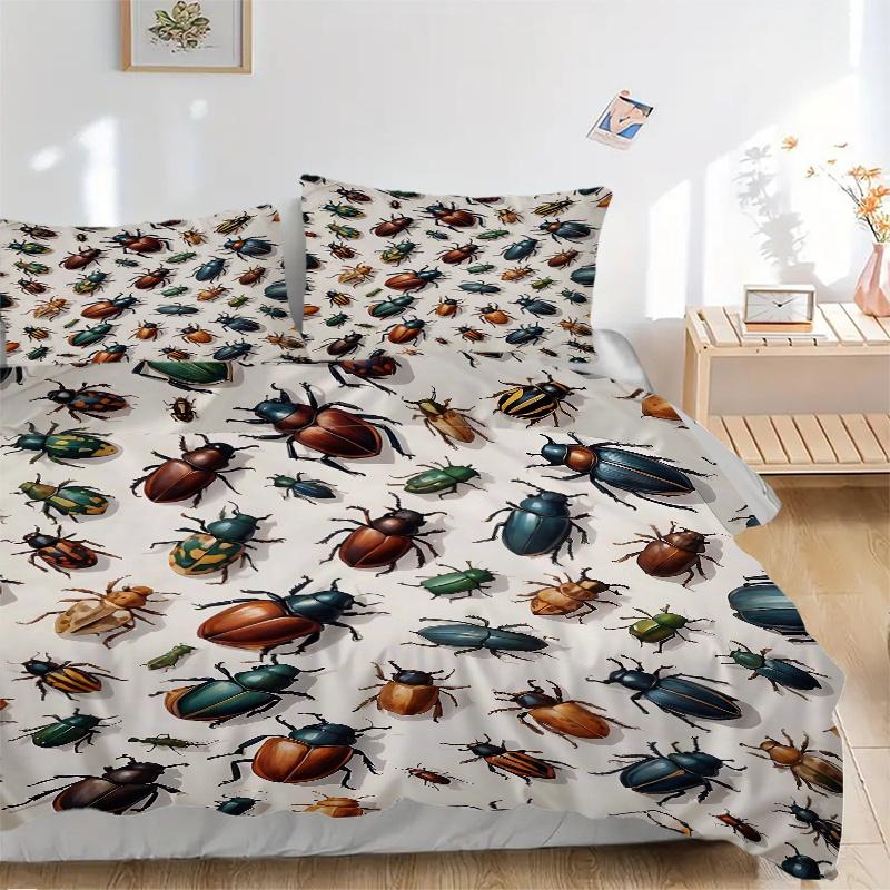 3pcs Collection of Colorful Beetles Quilt Cover Set (1 Quilt Cover + 2 Pillowcases Without Pillow Core)