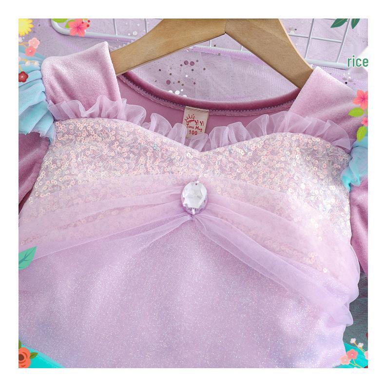 Girls' Mermaid Gem Princess Dress with Fly Sleeves - Long-Sleeved Christmas Party Attire for Autumn and Winter