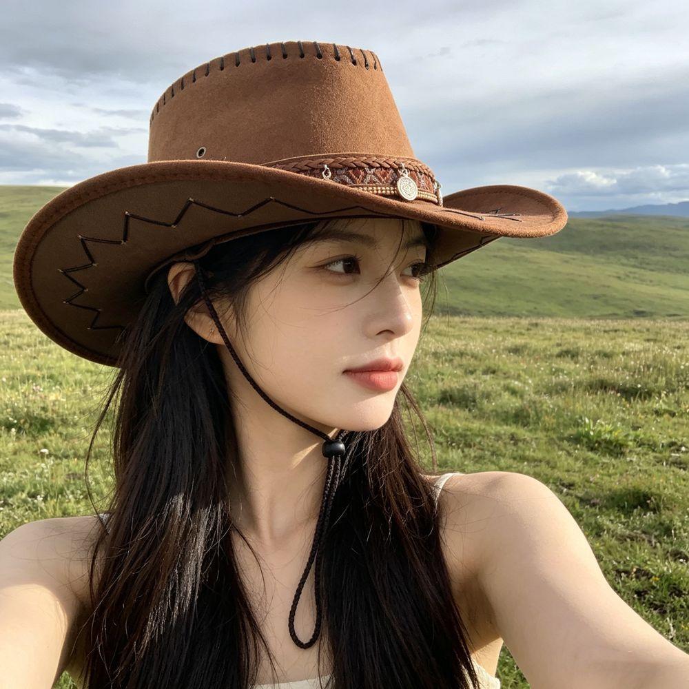 Vintage Ethnic Western Cowboy Hat Unisex Outdoor Sun Protection Travel Hat