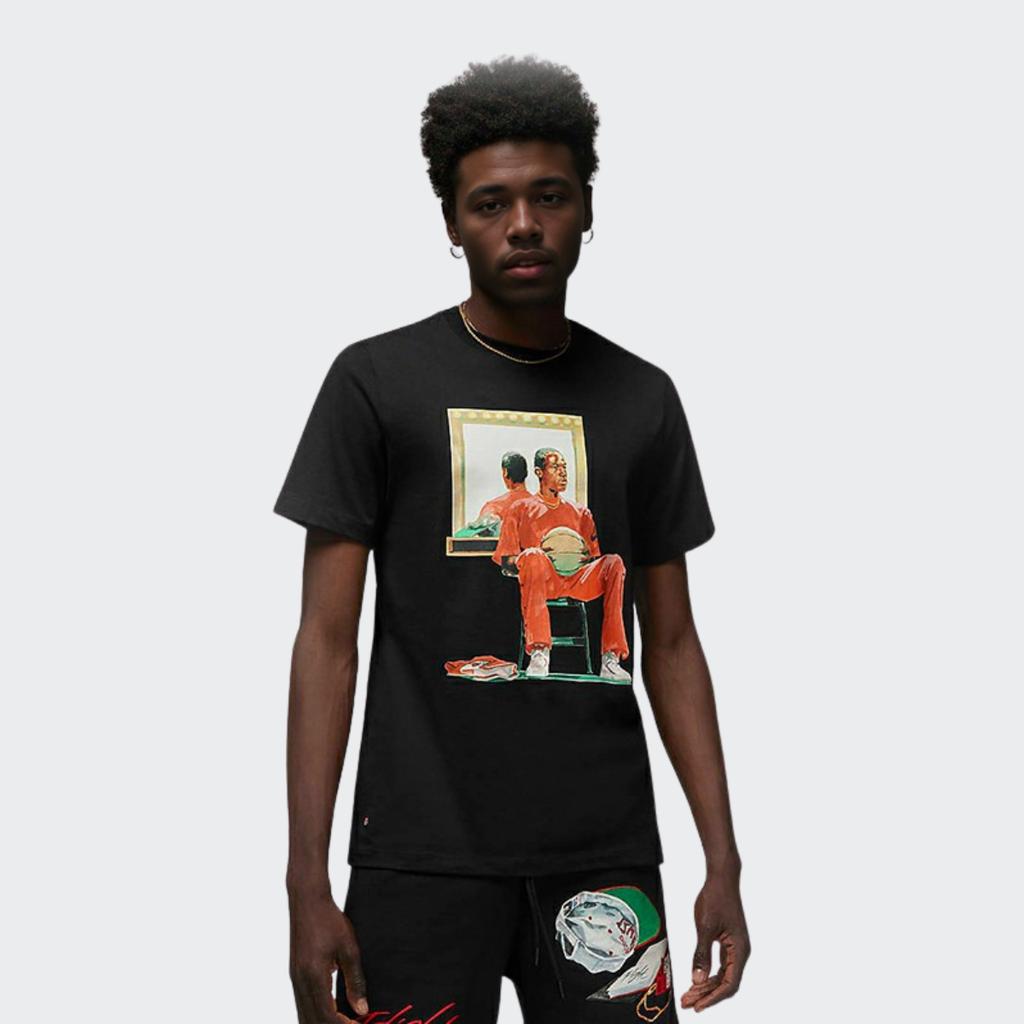 Jordan Graphic Print Crew Neck T-Shirt Men Tops Black DQ7381-010