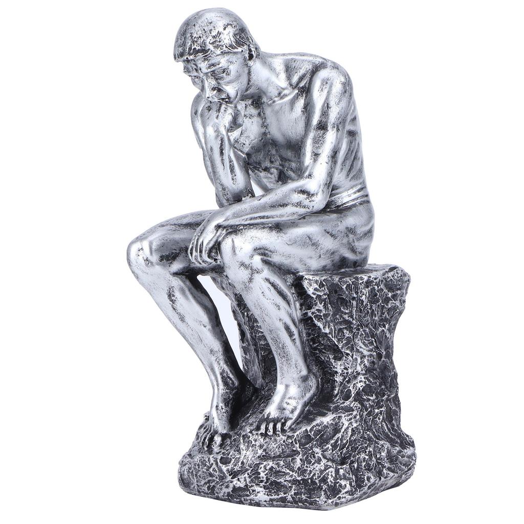 Thinker Statue European Style Resin Character Sculpture Home Office Bookshelf OrnamentSilver