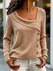 2026 Women's Asymmetrical Button Knit Sweater - Solid Color, Long Sleeve, Casual Autumn/Winter Wear