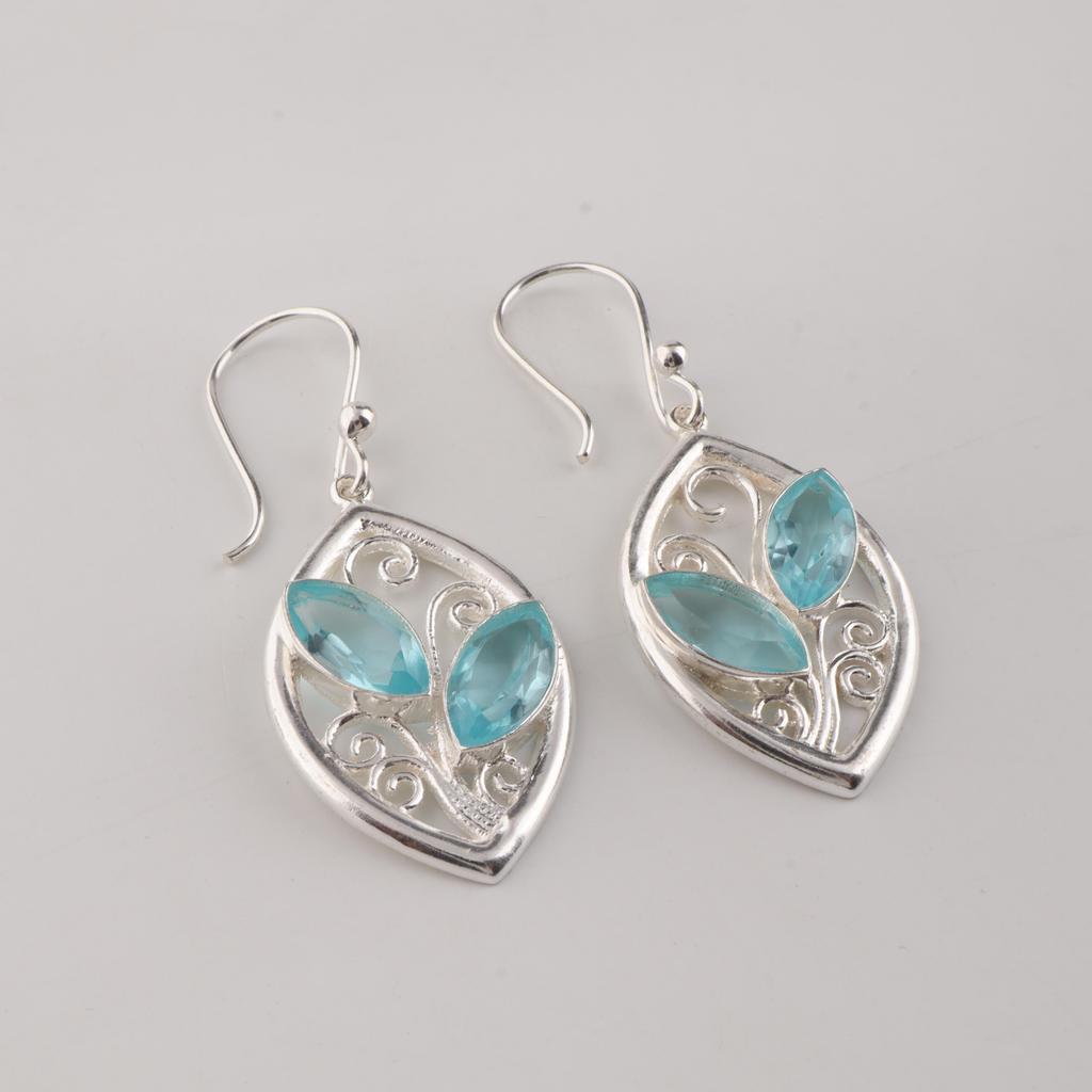 Sky Blue Topaz Gemstone Silver Earring, 925 Sterling Silver Handmade Earring, December Birthstone Gift, Topaz Jewelry CE-24-15