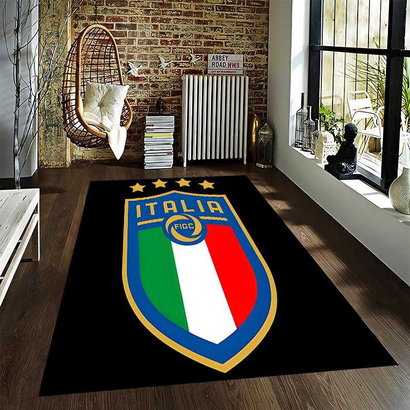 Tappeto Logo Italia con Emblema FIGC e Design Tricolore su Nero Adatto per l'uso come antiscivolo per soggiorno camera da letto divani