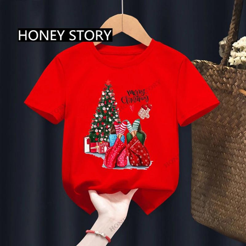 Christmas Kid T Shirt Fashion Merry Christmas Letter-printed Children's T-shirt Short-sleeved Tops for Children Clothes Tee