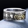 [Woffoly] Feng Shui Pixiu Mantra Ring Silver Buddhist Lucky Finger Ring MANI Amulet Mantra Jewelry Double Protection Well Slab Health Band Vintage