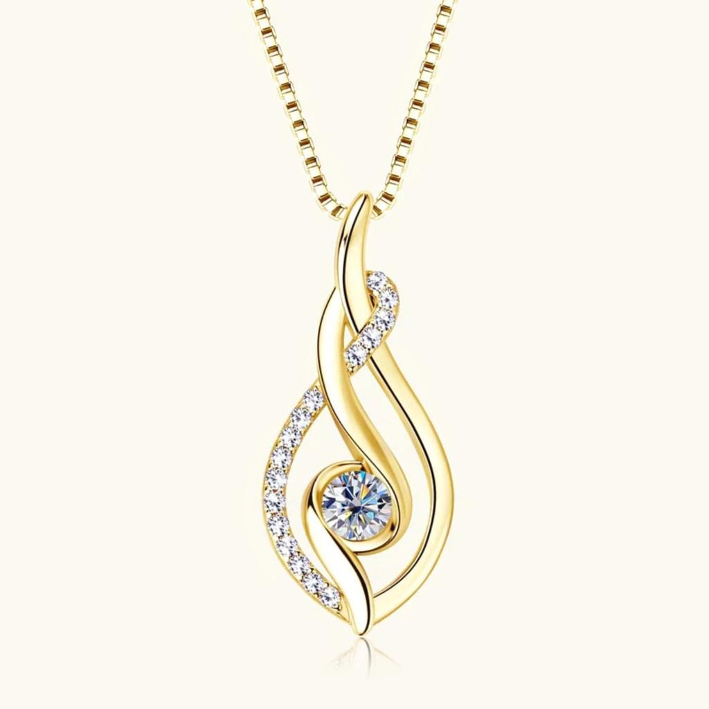 Twisted Teardrop Hollow Partial Paved Stone Center Round Zircon Pendant Women Clavicle Necklace